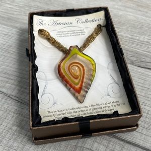 The Artesian Collection fire-blown glass jewelry necklace orange yellow pendant